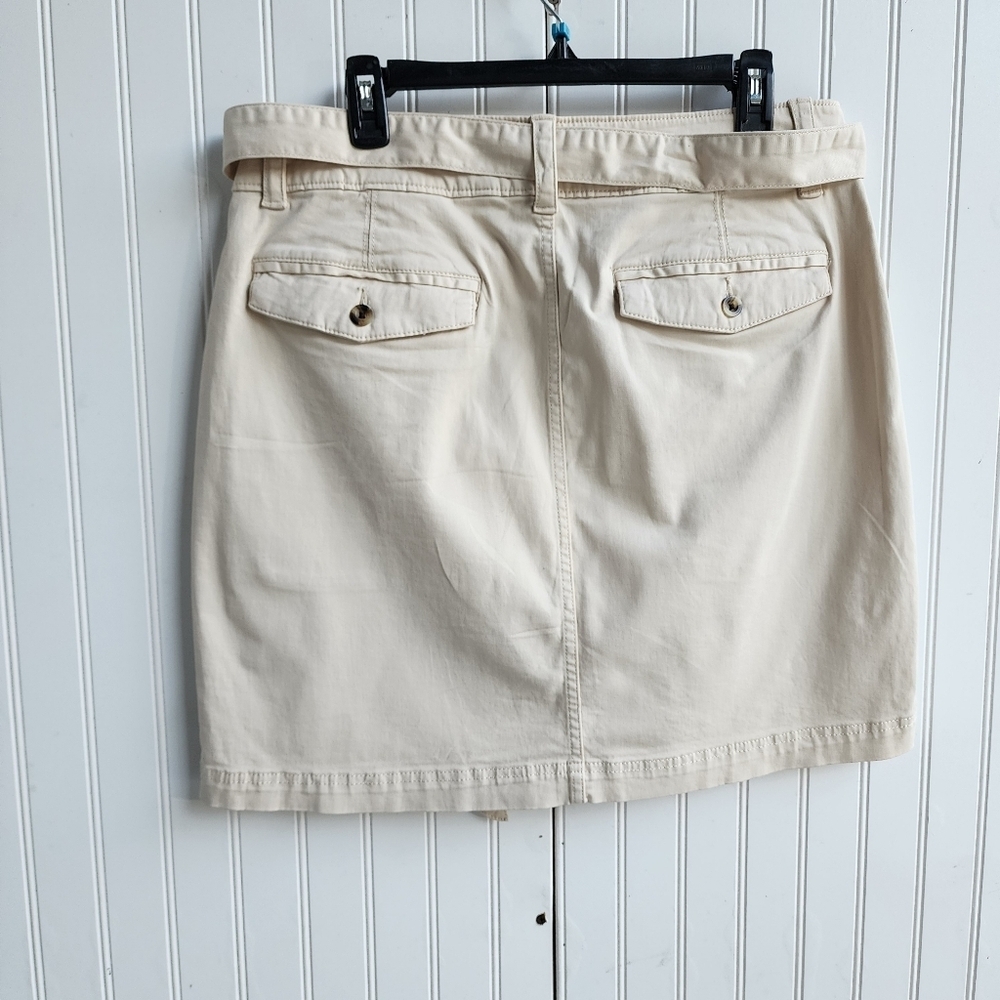Sonoma Women Skirt High Rise 4-Pocket Clasp Zip Soft Cotton Lyocell Beige Tie 14 - Picture 3 of 9